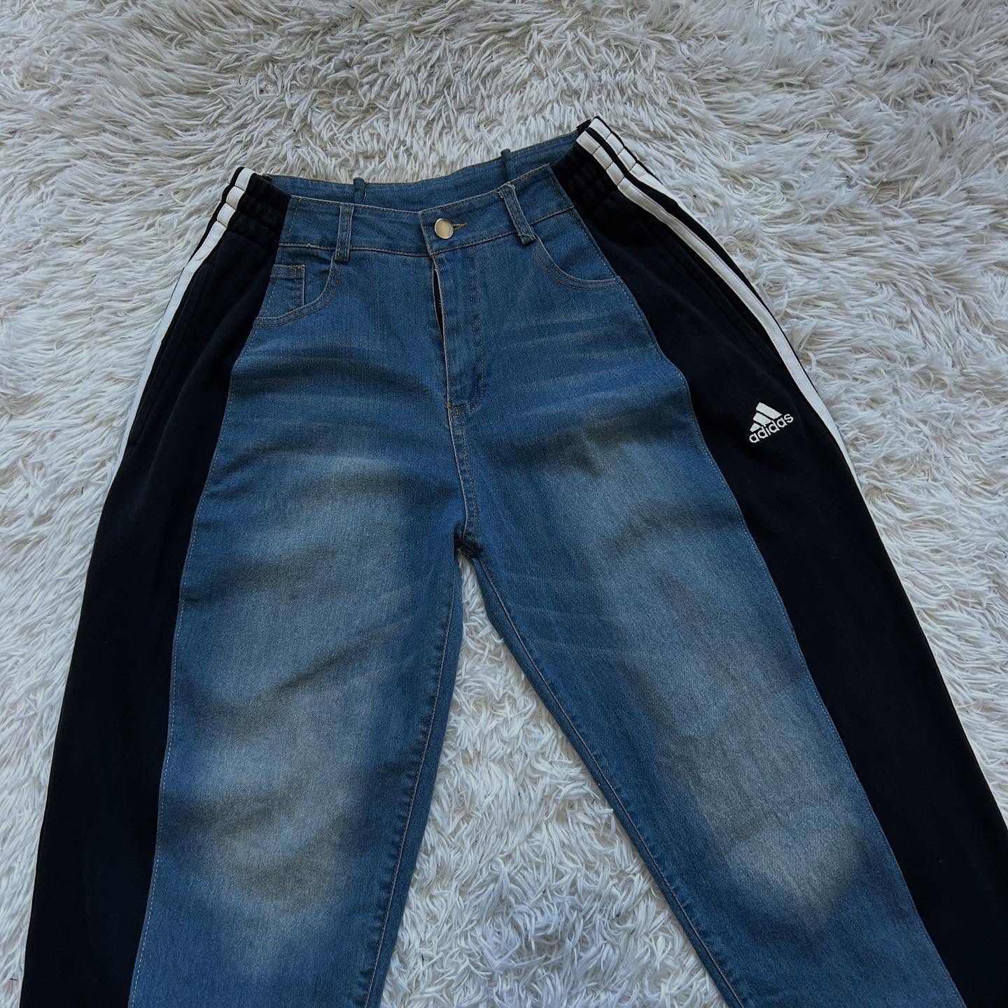 Wide-leg patchwork high jeans