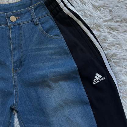 Wide-leg patchwork high jeans