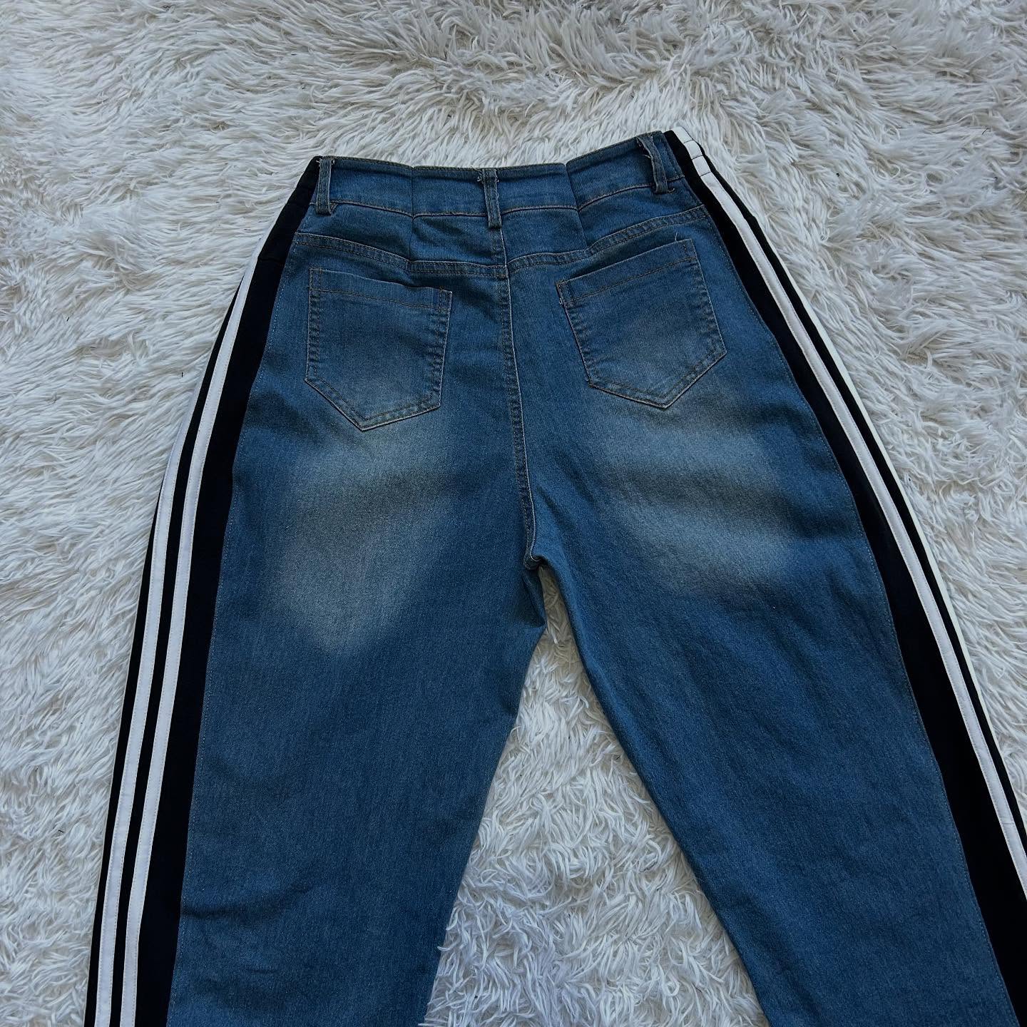 Wide-leg patchwork high jeans