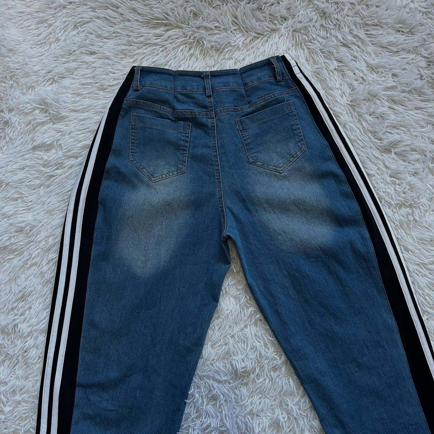 Wide-leg patchwork high jeans