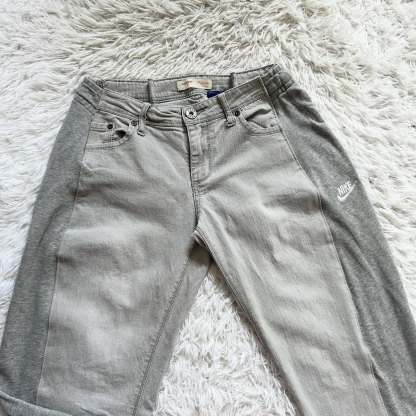 Wide-leg patchwork high jeans