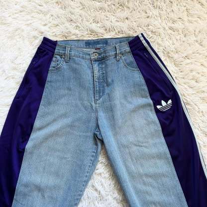 [Copy][Copy][Copy][Copy][Copy][Copy][Copy][Copy][Copy][Copy]Wide-leg patchwork high jeans