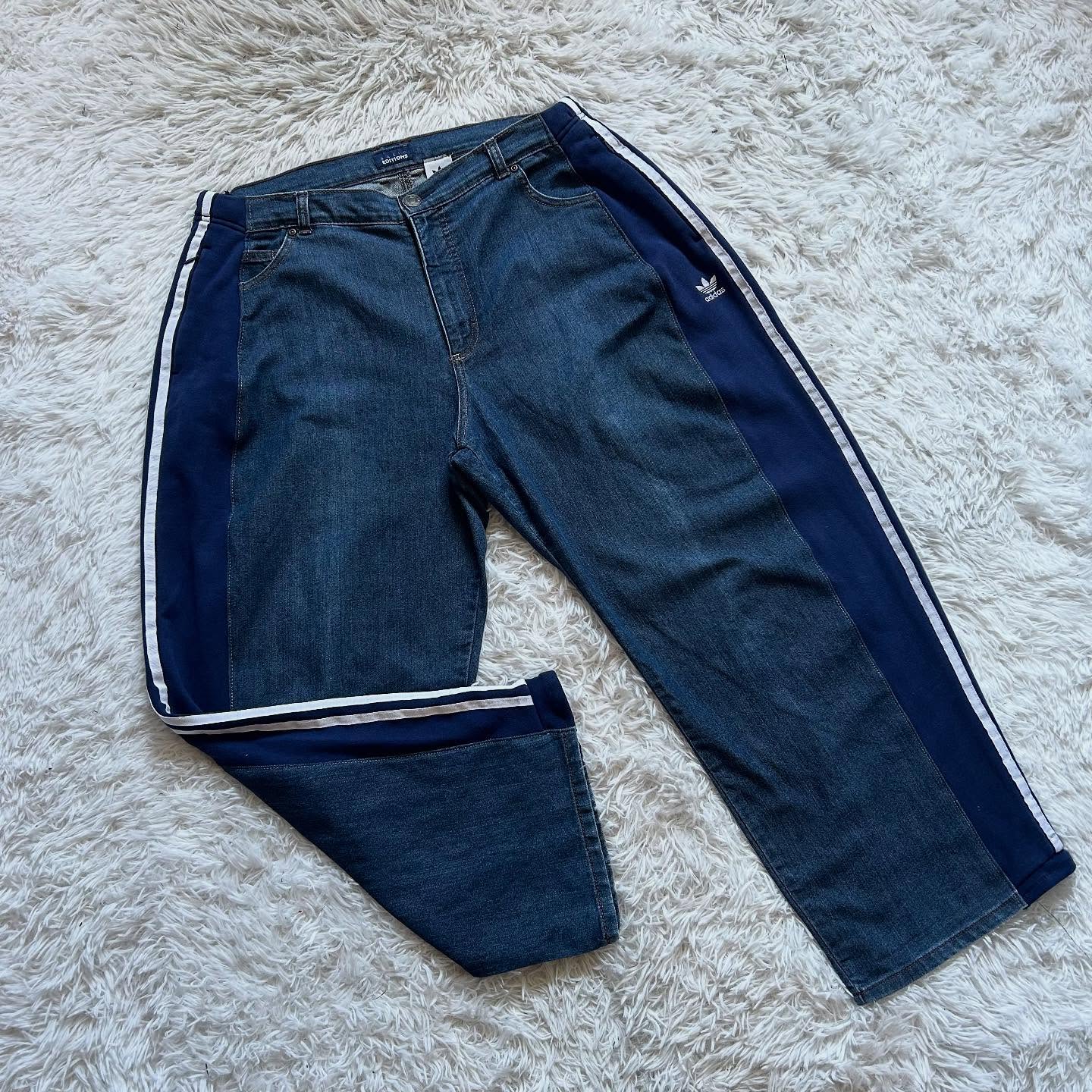 Wide-leg patchwork high jeans