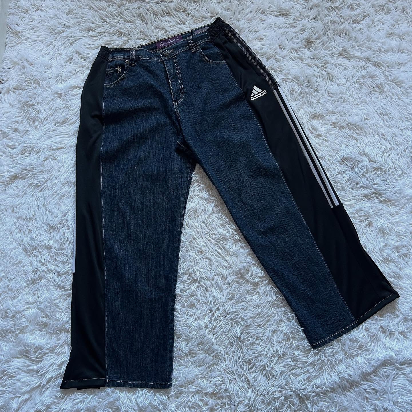 Wide-leg patchwork high jeans