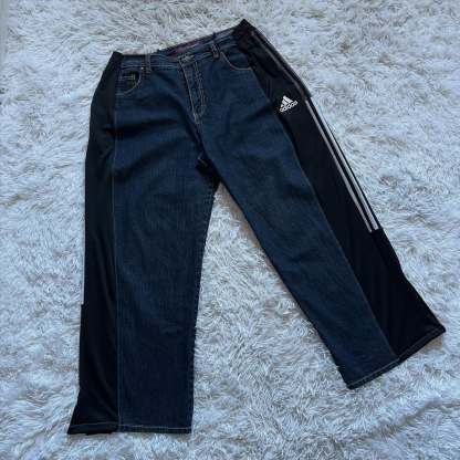 Wide-leg patchwork high jeans