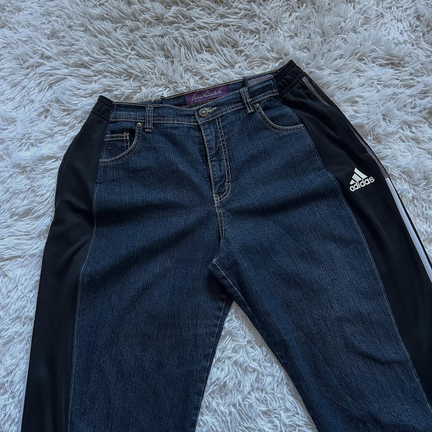 Wide-leg patchwork high jeans