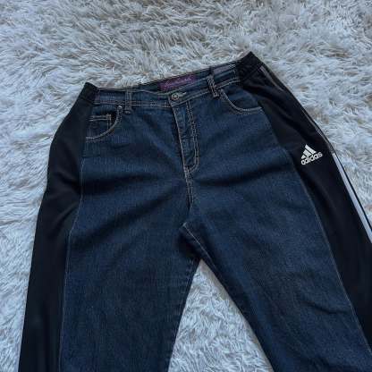 Wide-leg patchwork high jeans