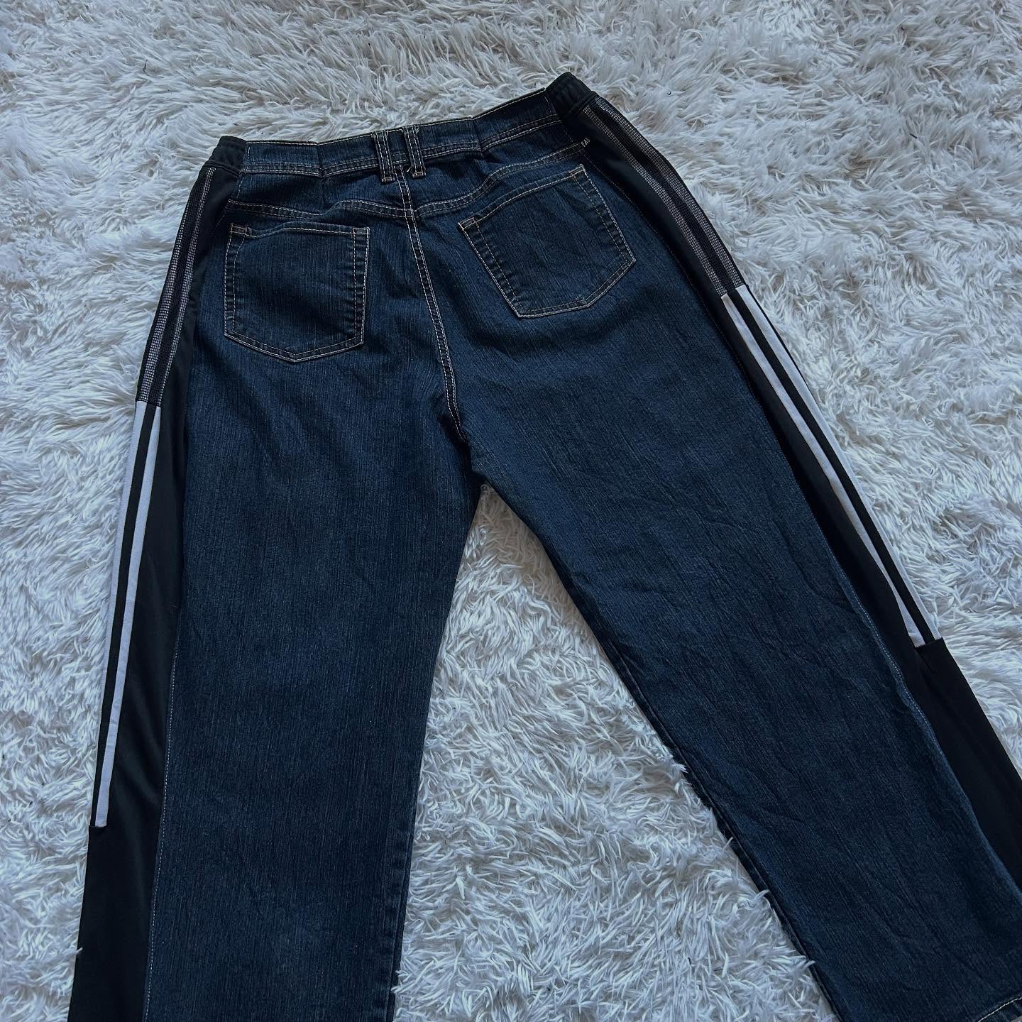 Wide-leg patchwork high jeans