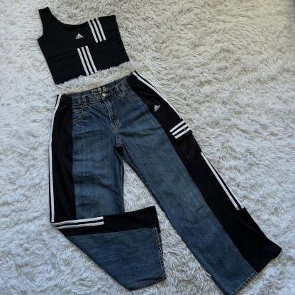 [Copy][Copy][Copy][Copy][Copy][Copy][Copy][Copy][Copy][Copy][Copy][Copy]Wide-leg patchwork high jeans