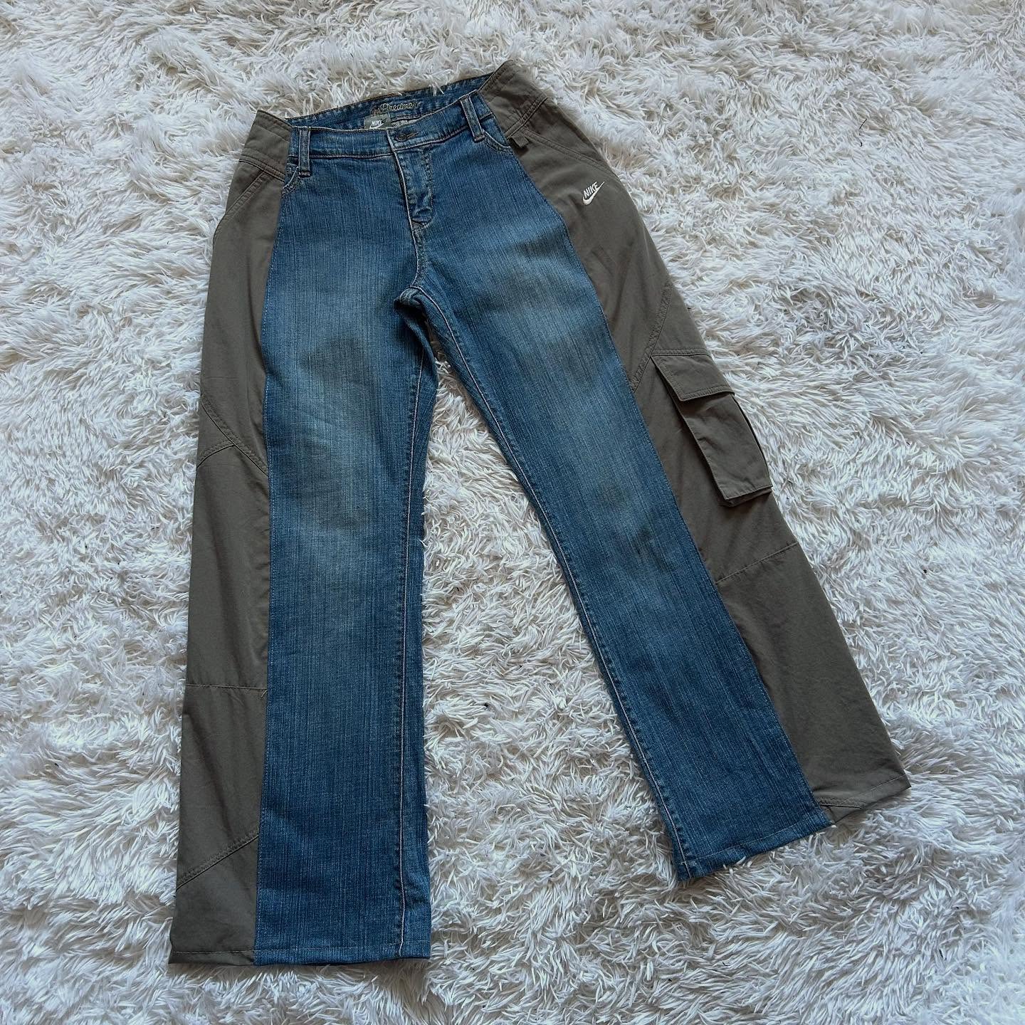 Wide-leg patchwork high jeans