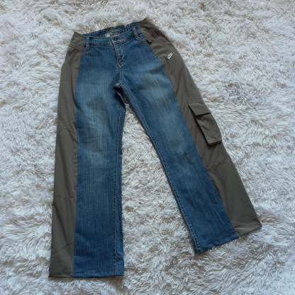 Wide-leg patchwork high jeans