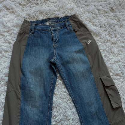 Wide-leg patchwork high jeans