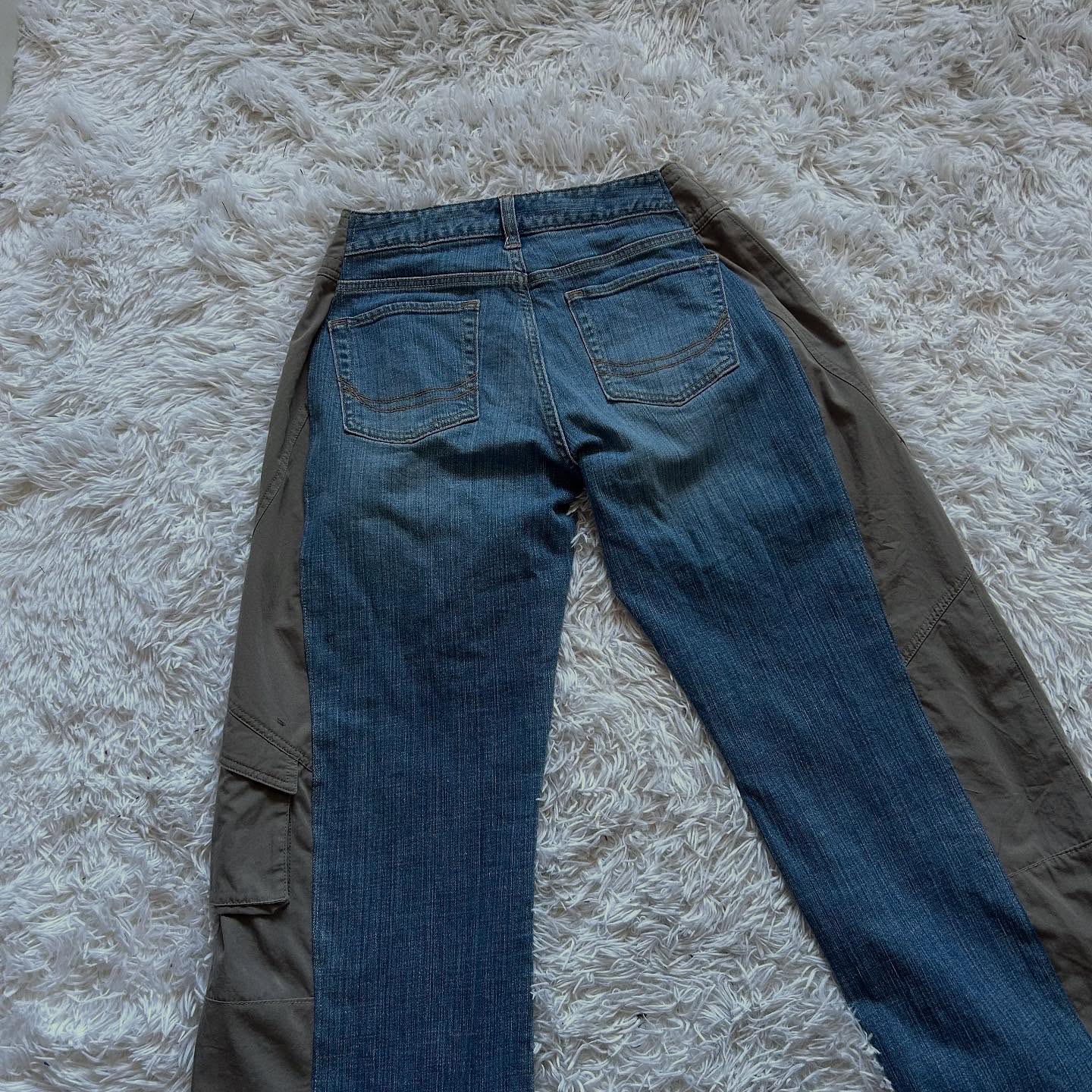 Wide-leg patchwork high jeans