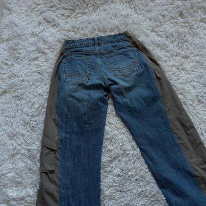 Wide-leg patchwork high jeans