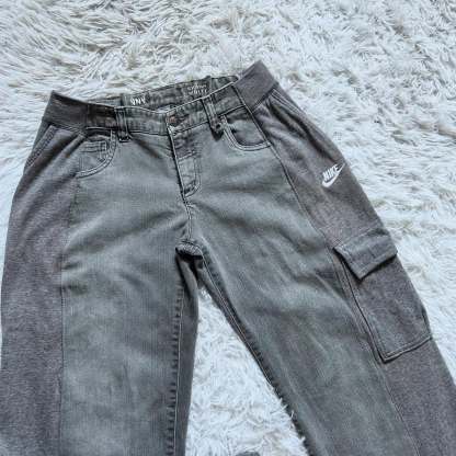 Wide-leg patchwork high jeans