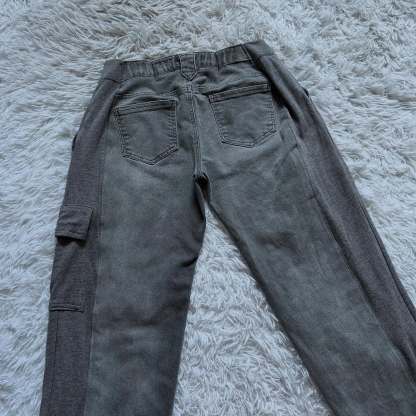 Wide-leg patchwork high jeans