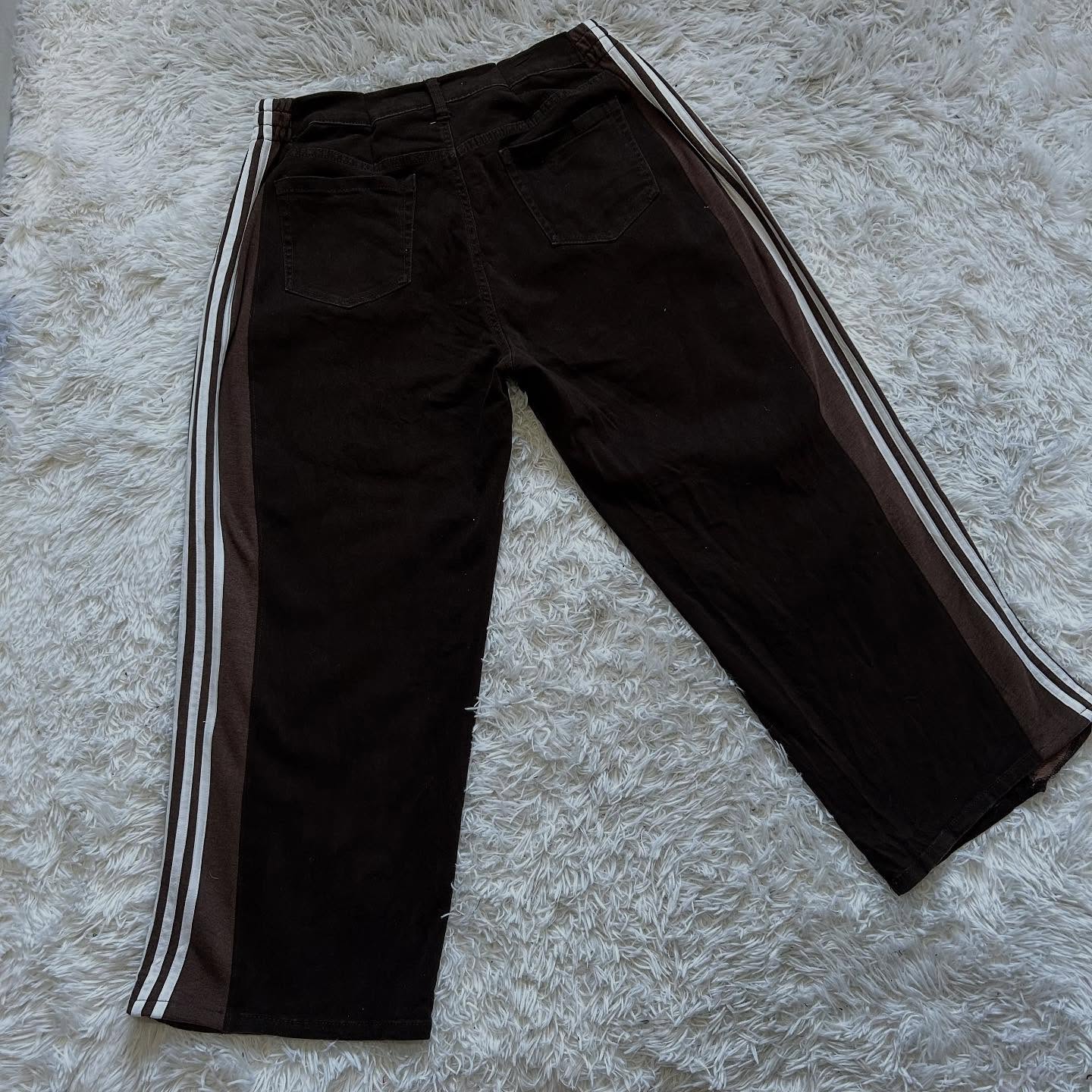 Wide-leg patchwork high jeans