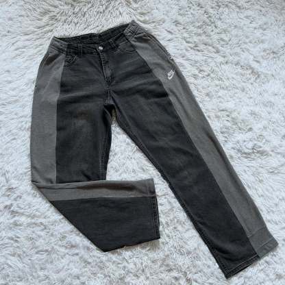 Wide-leg patchwork high jeans