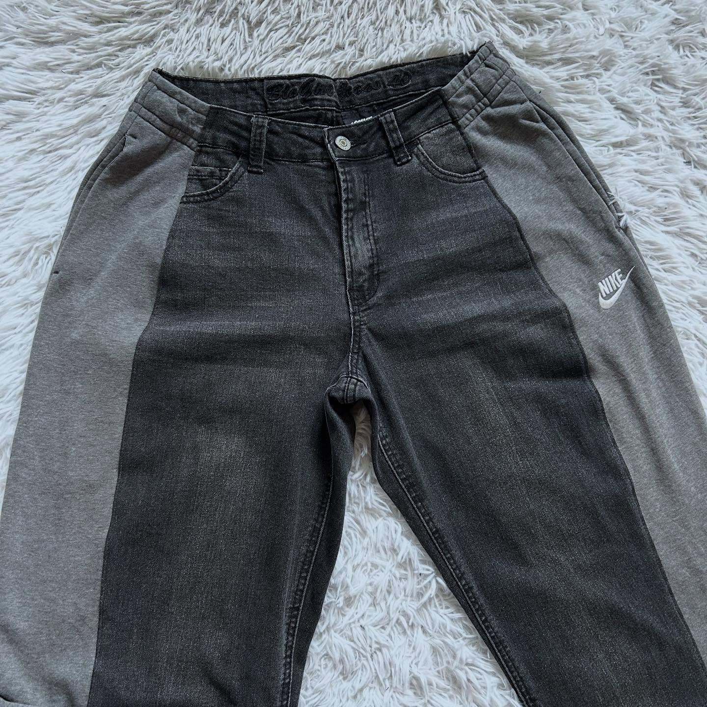 Wide-leg patchwork high jeans