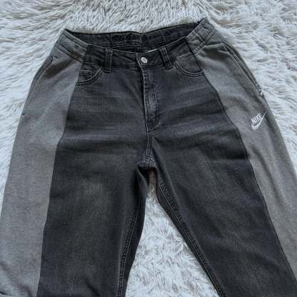 Wide-leg patchwork high jeans