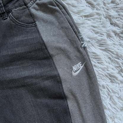 Wide-leg patchwork high jeans