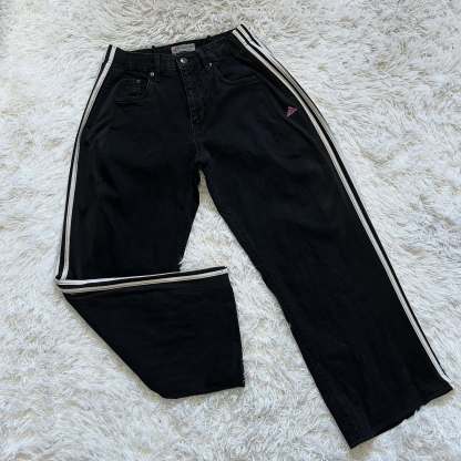 Wide-leg patchwork high jeans