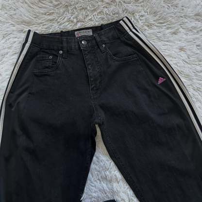 Wide-leg patchwork high jeans