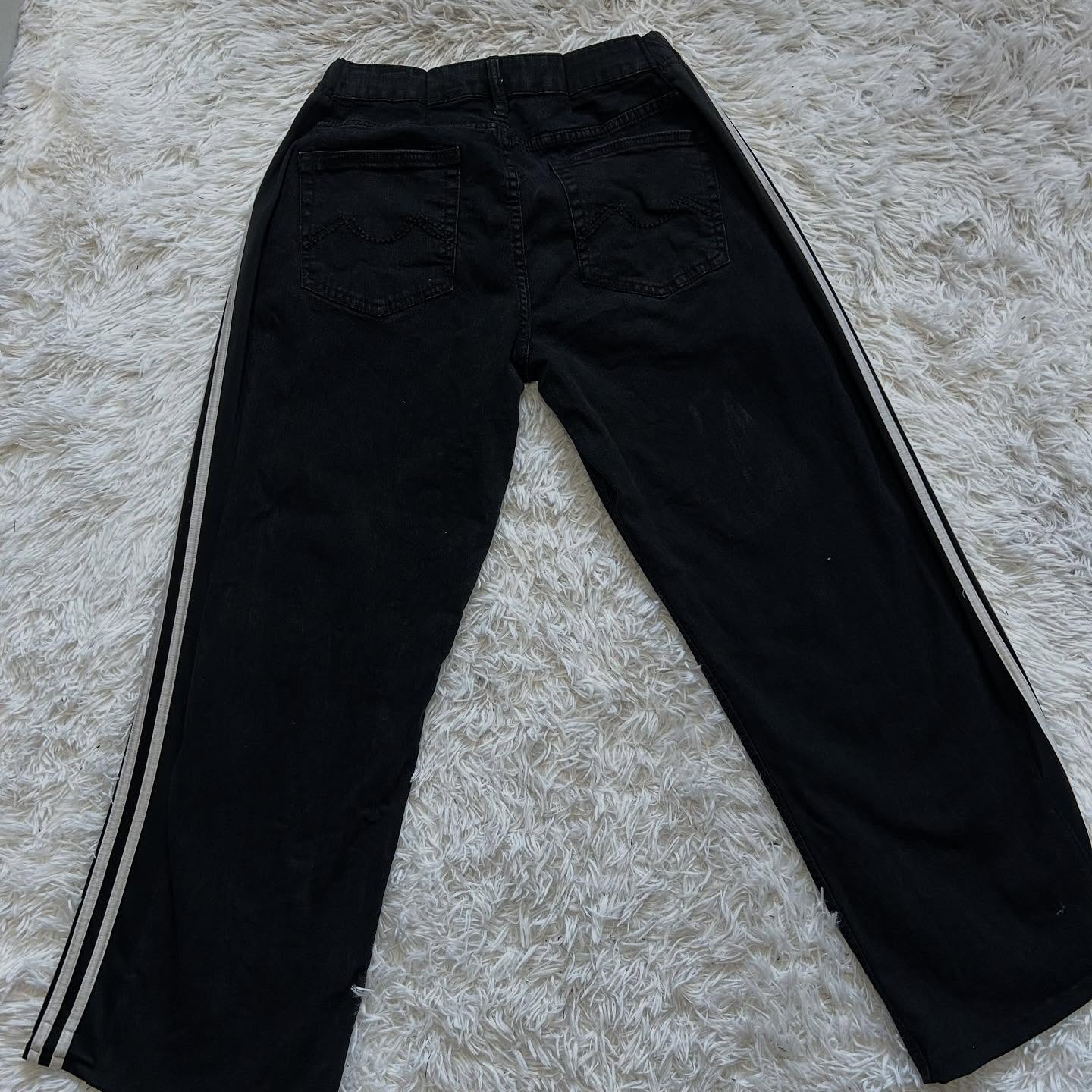 Wide-leg patchwork high jeans