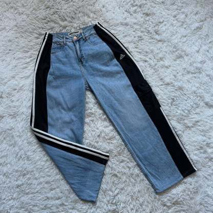 Wide-leg patchwork high jeans