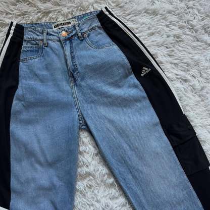 Wide-leg patchwork high jeans