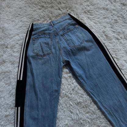 Wide-leg patchwork high jeans