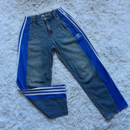 Wide-leg patchwork high jeans