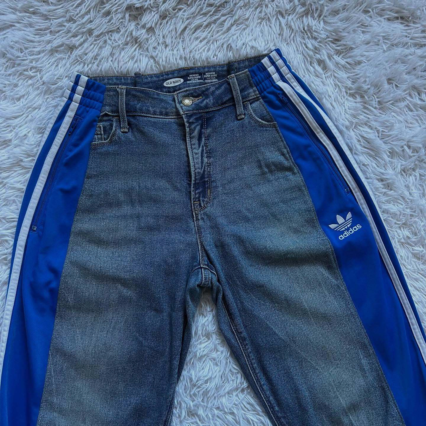 Wide-leg patchwork high jeans