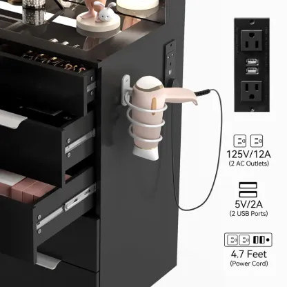 Modern Glass Top Makeup Vanity Table Set with LED Light Mirror and Drawers