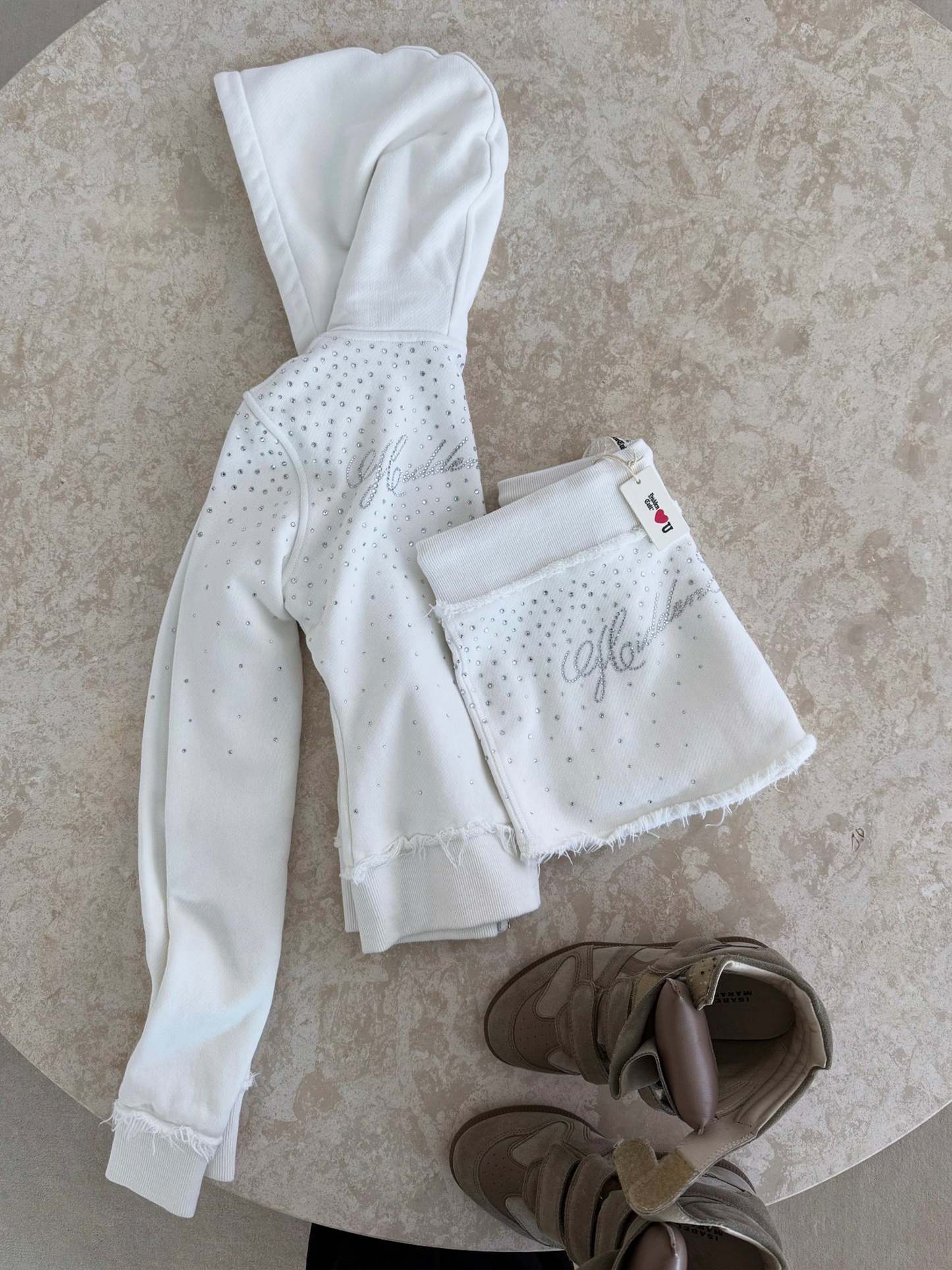 Rhinestone White Mini Skirt