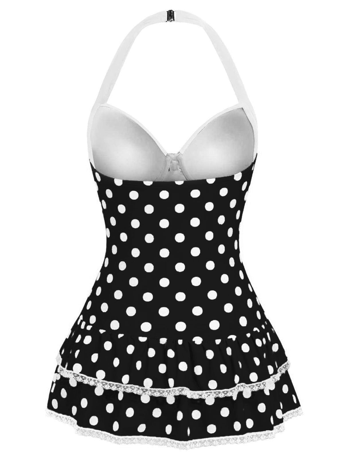 Black 1940s Halter Polka Dots Bow One-Piece Swimsuit