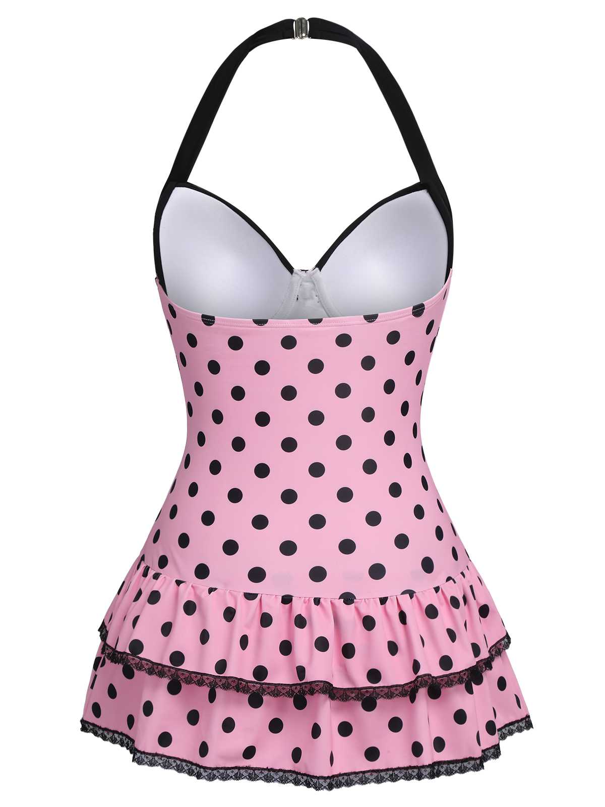 Black 1940s Halter Polka Dots Bow One-Piece Swimsuit