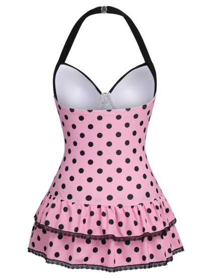 Black 1940s Halter Polka Dots Bow One-Piece Swimsuit