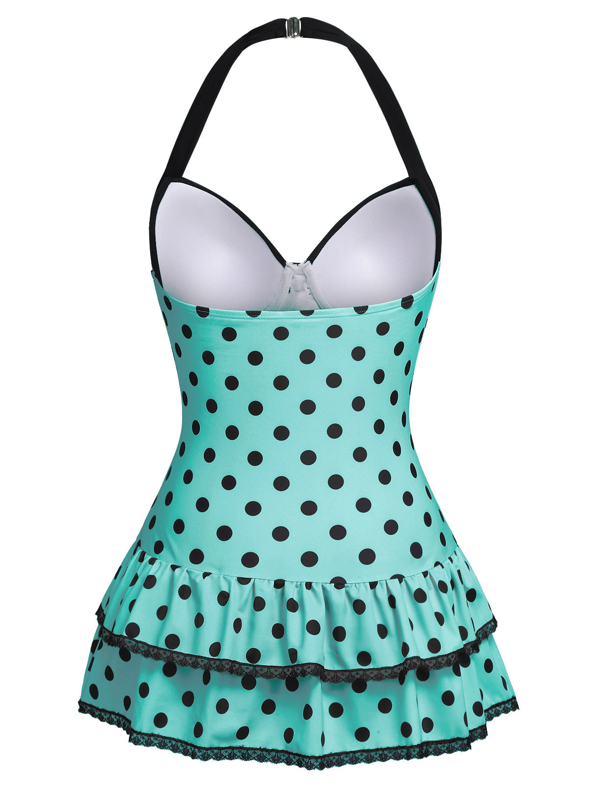 Black 1940s Halter Polka Dots Bow One-Piece Swimsuit