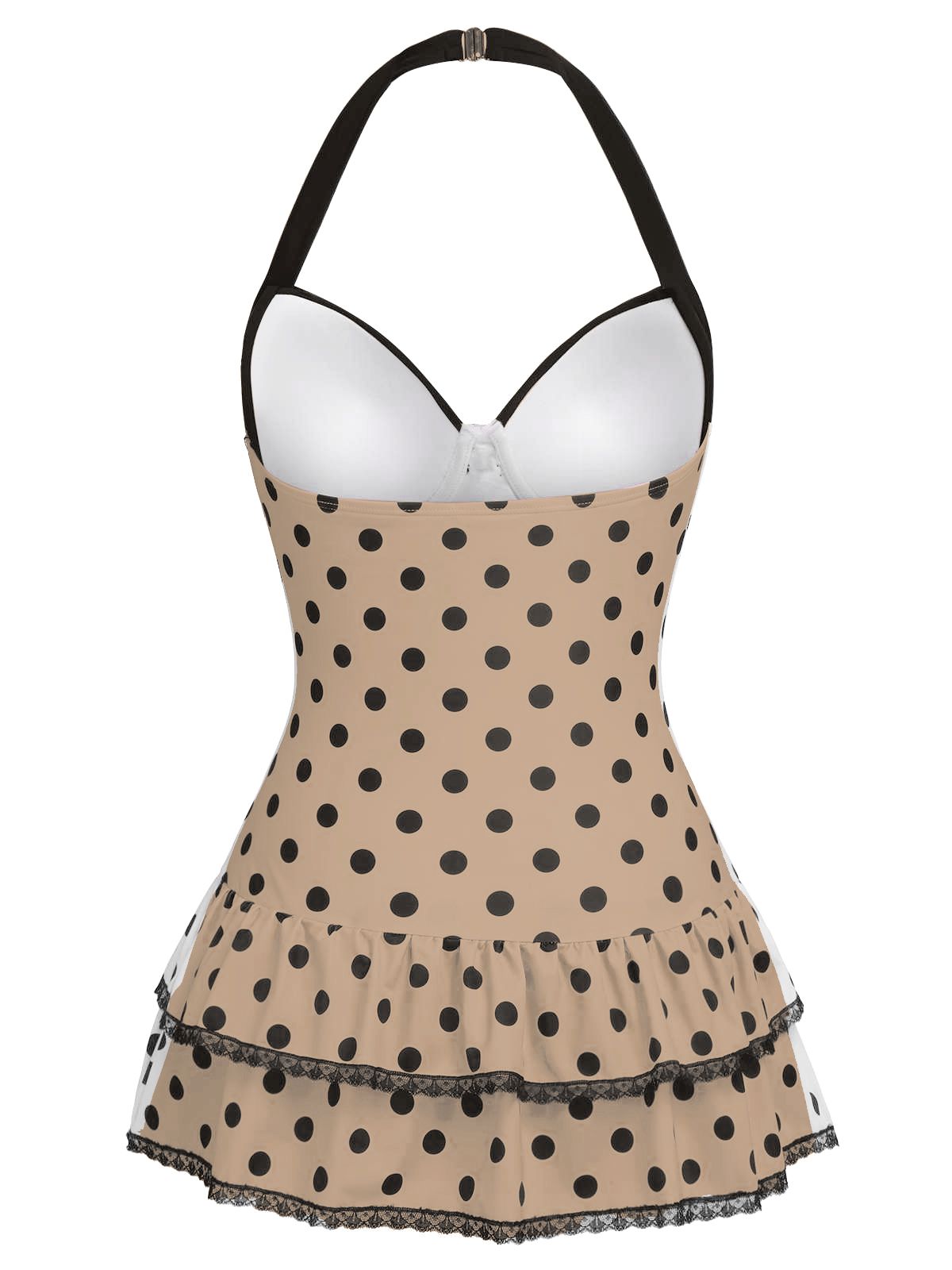 Black 1940s Halter Polka Dots Bow One-Piece Swimsuit