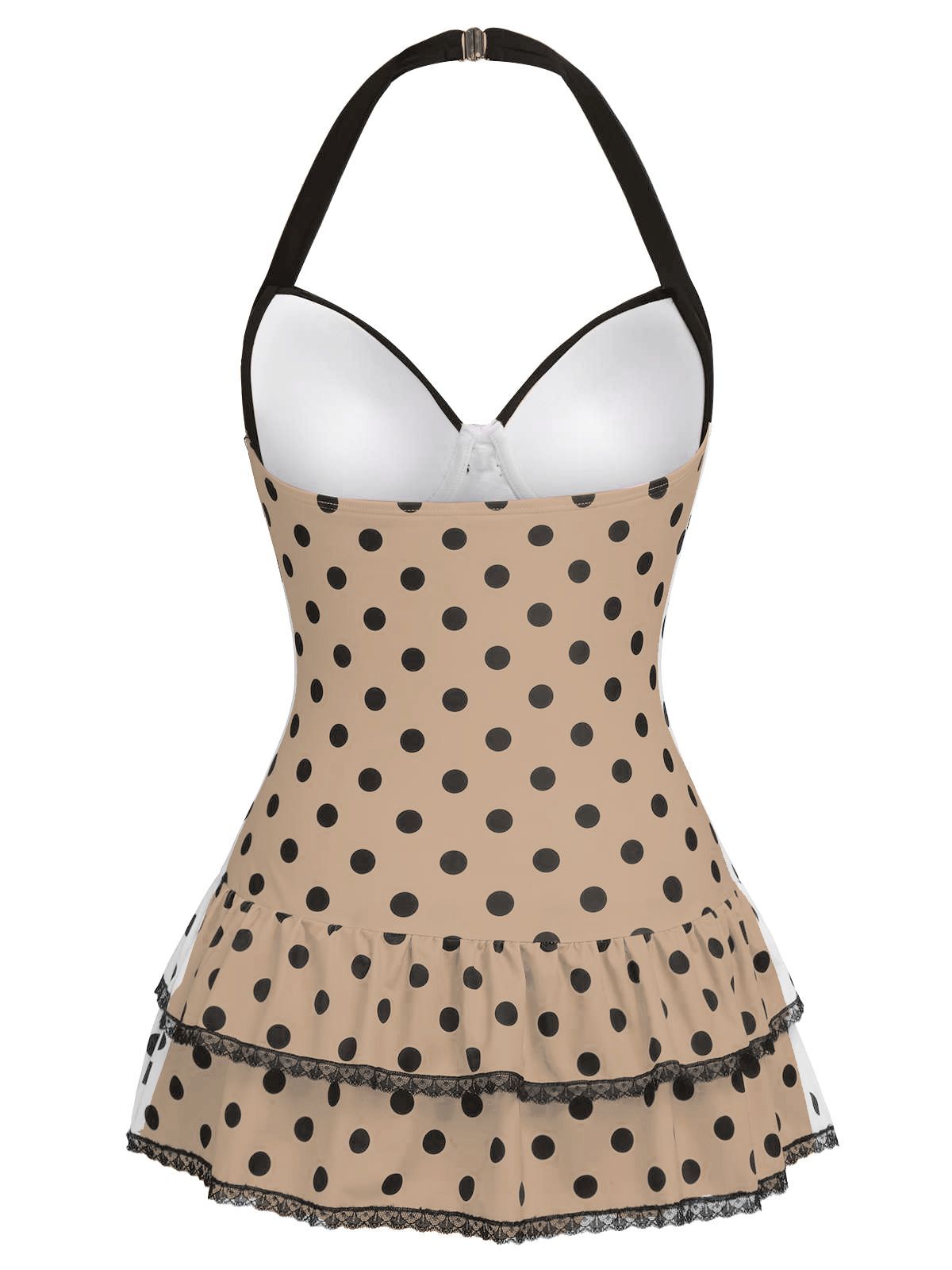 Black 1940s Halter Polka Dots Bow One-Piece Swimsuit