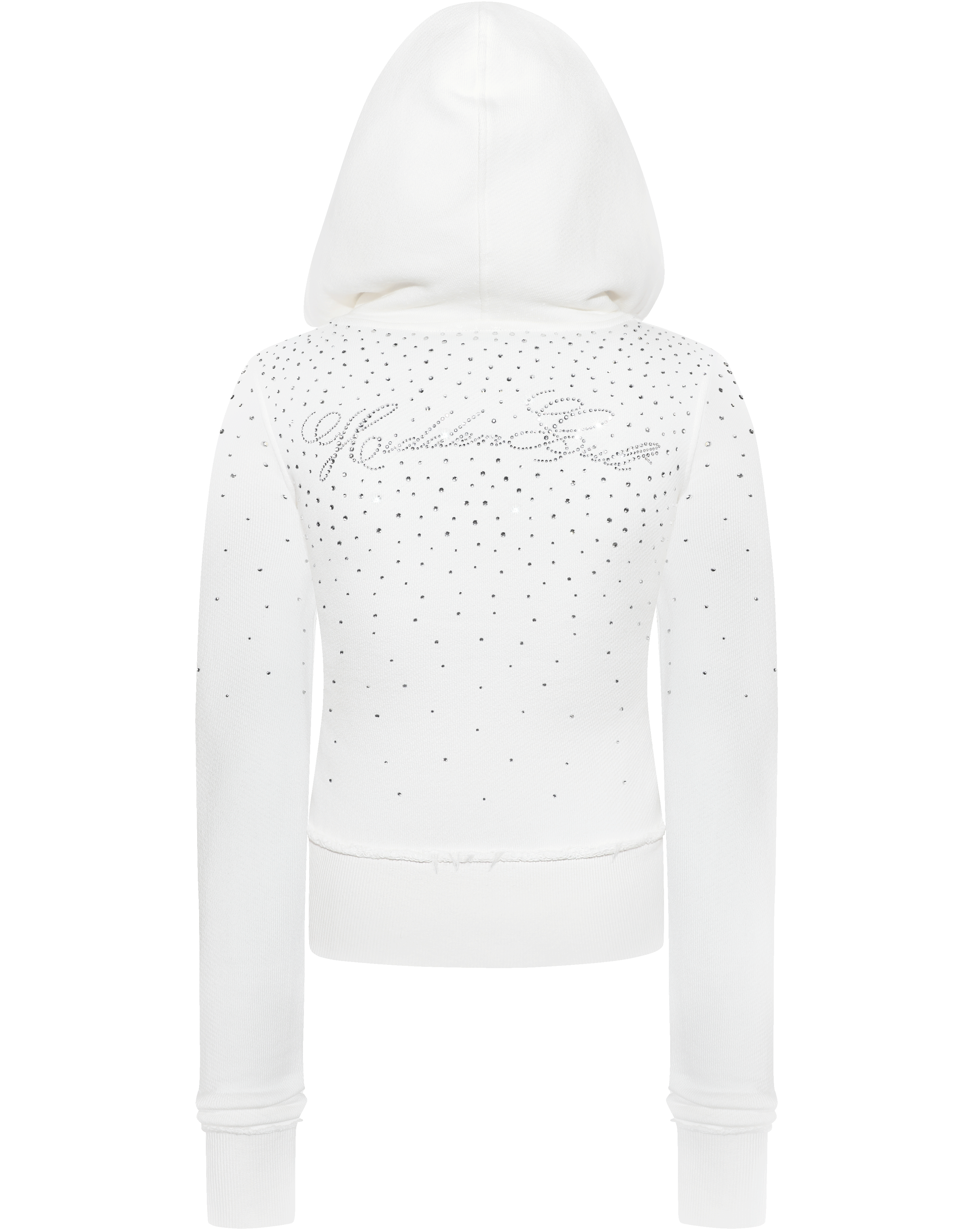 SIGN UP - Rhinestone White Fitted Zip Hoodie