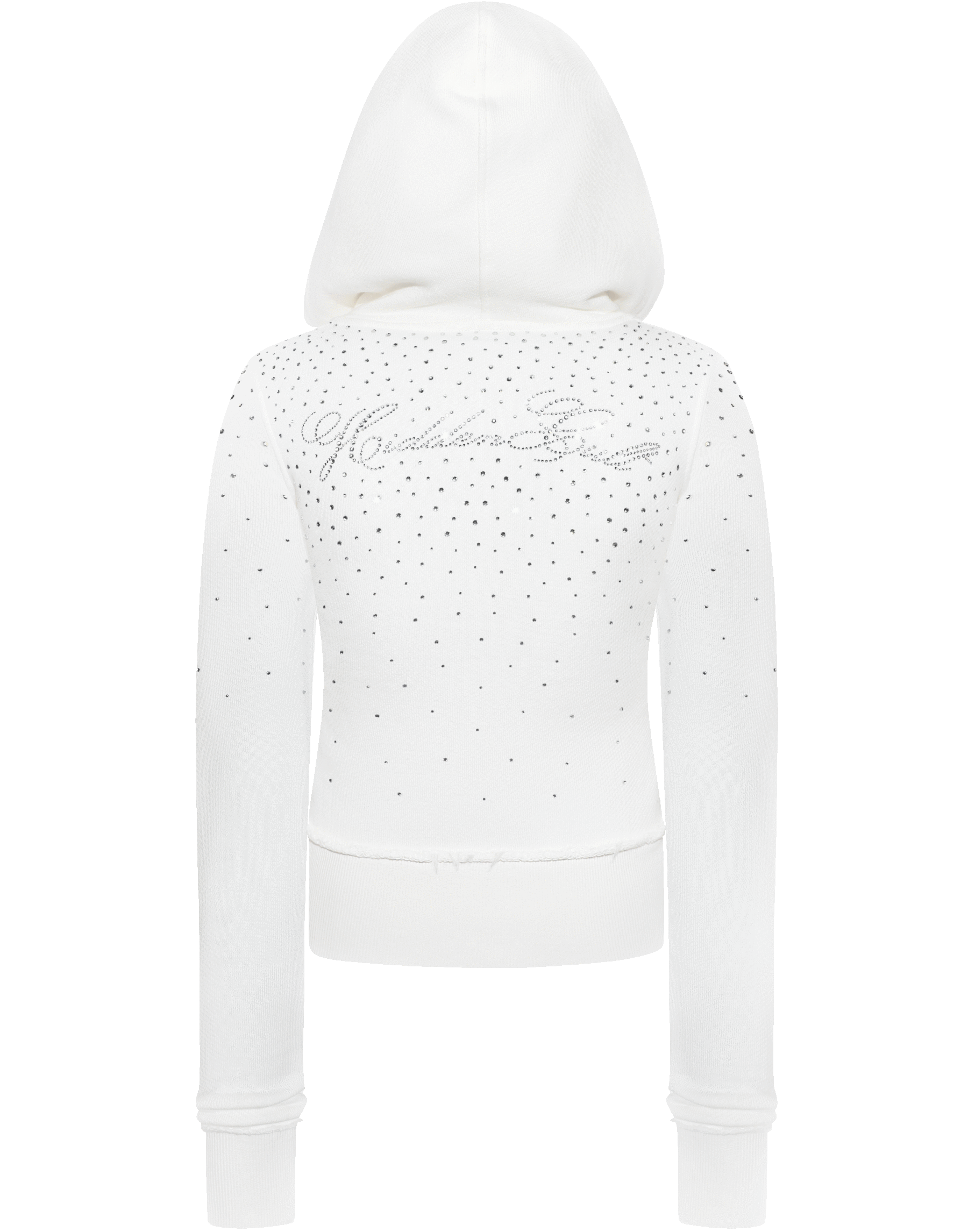 SIGN UP - Rhinestone White Fitted Zip Hoodie