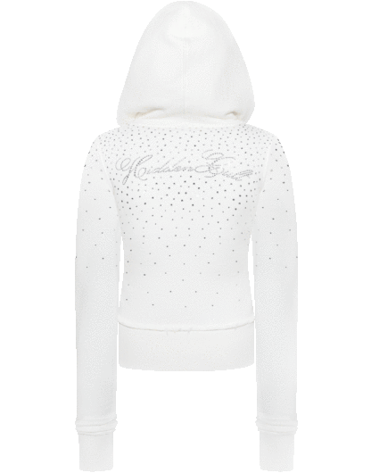 SIGN UP - Rhinestone White Fitted Zip Hoodie