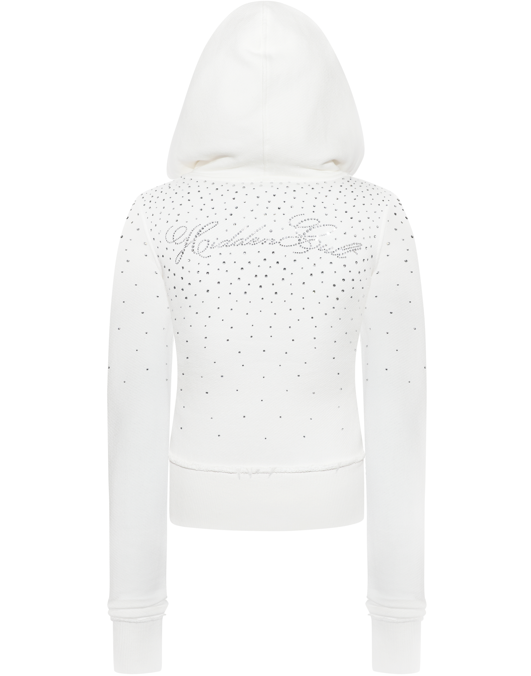 SIGN UP - Rhinestone White Fitted Zip Hoodie