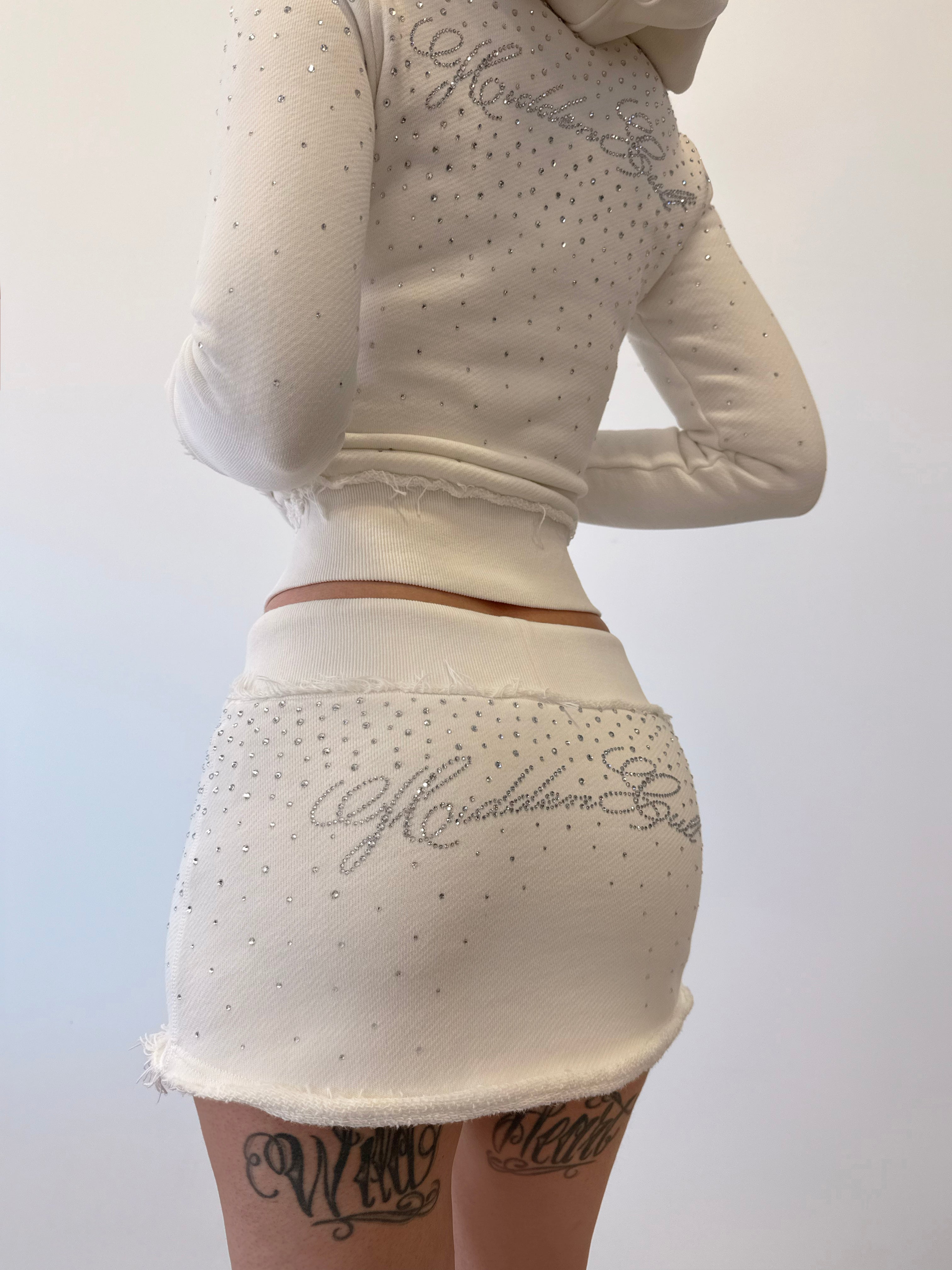 Rhinestone White Mini Skirt