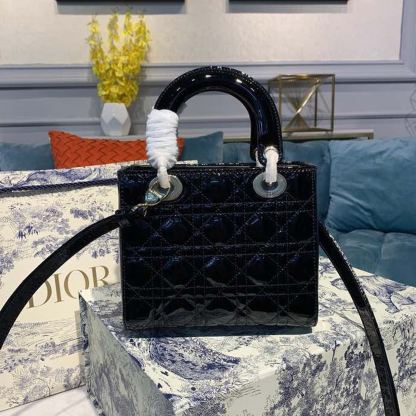 DI Small Lady Bag Black Patent Cannage For Women 8in/20cm CD M0531OWCB_M900