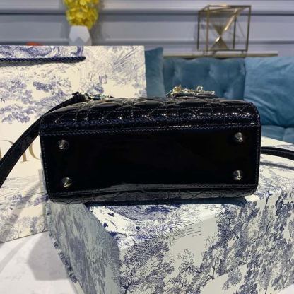 DI Small Lady Bag Black Patent Cannage For Women 8in/20cm CD M0531OWCB_M900