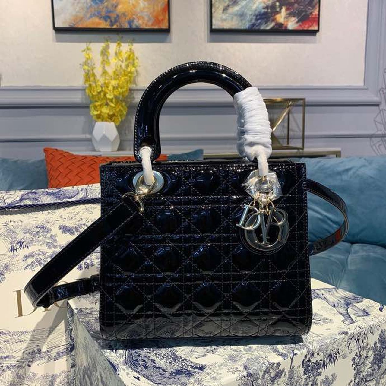 DI Medium Lady Bag Black Cannage For Women 9.5in/24cm CD M0565ONGE_M900