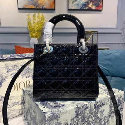 DI Medium Lady Bag Black Cannage For Women 9.5in/24cm CD M0565ONGE_M900